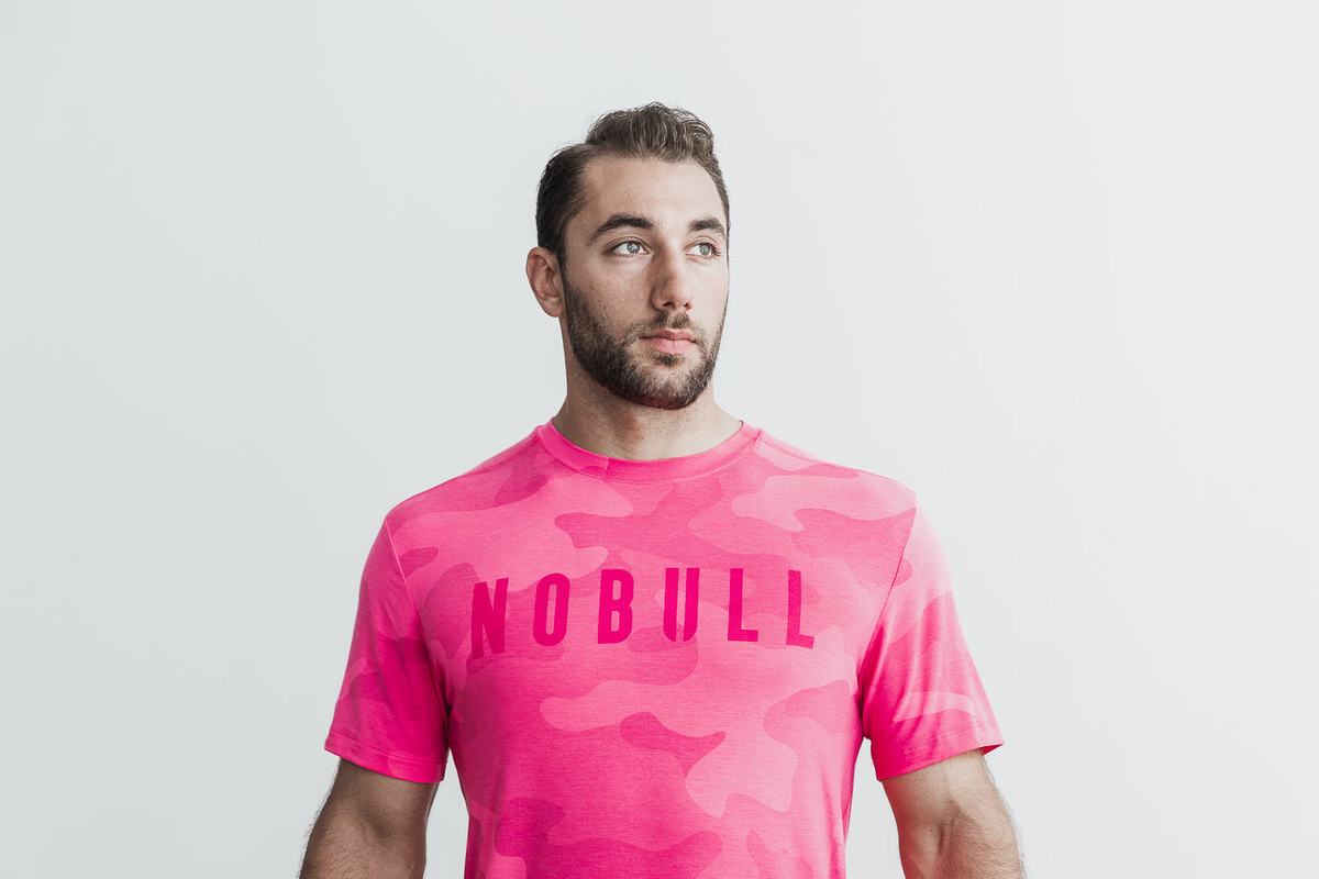 Nobull Men's T Shirts Yellow Camo | Australia (KB2653)